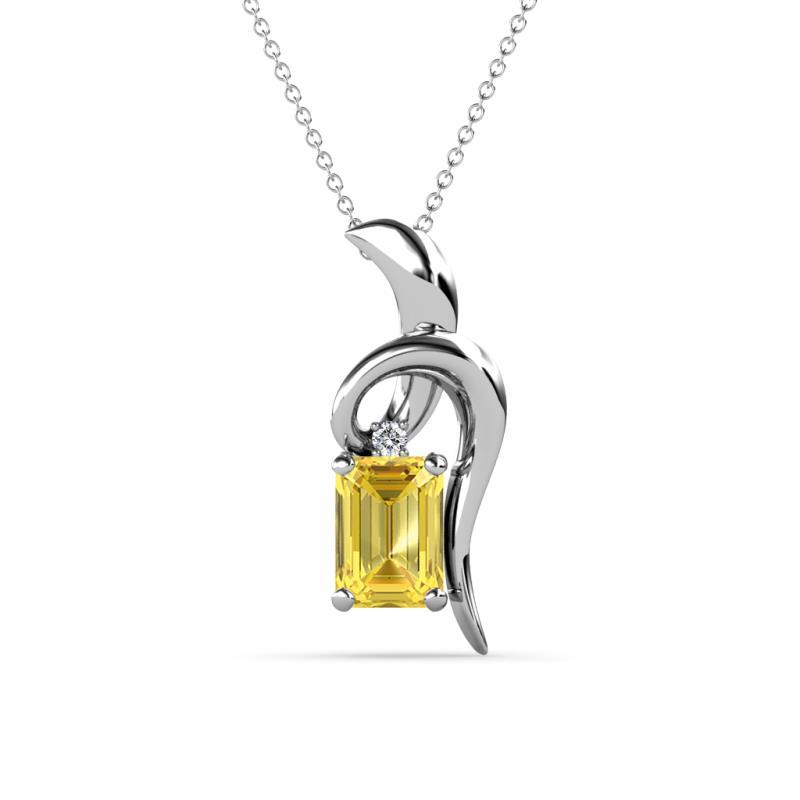 Evana 7x5 mm Emerald Cut Yellow Sapphire and Round Diamond Accent Ribbon Pendant Necklace 