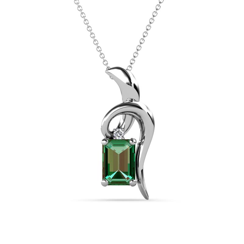 Evana 7x5 mm Emerald Cut Lab Created Alexandrite and Round Diamond Accent Ribbon Pendant Necklace 
