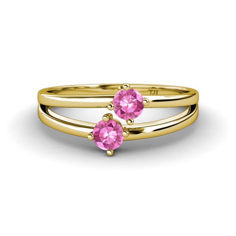 Ria 0.53 ctw (4.00 mm) Round Pink Sapphire Split Shank 2 Stone Engagement Ring 