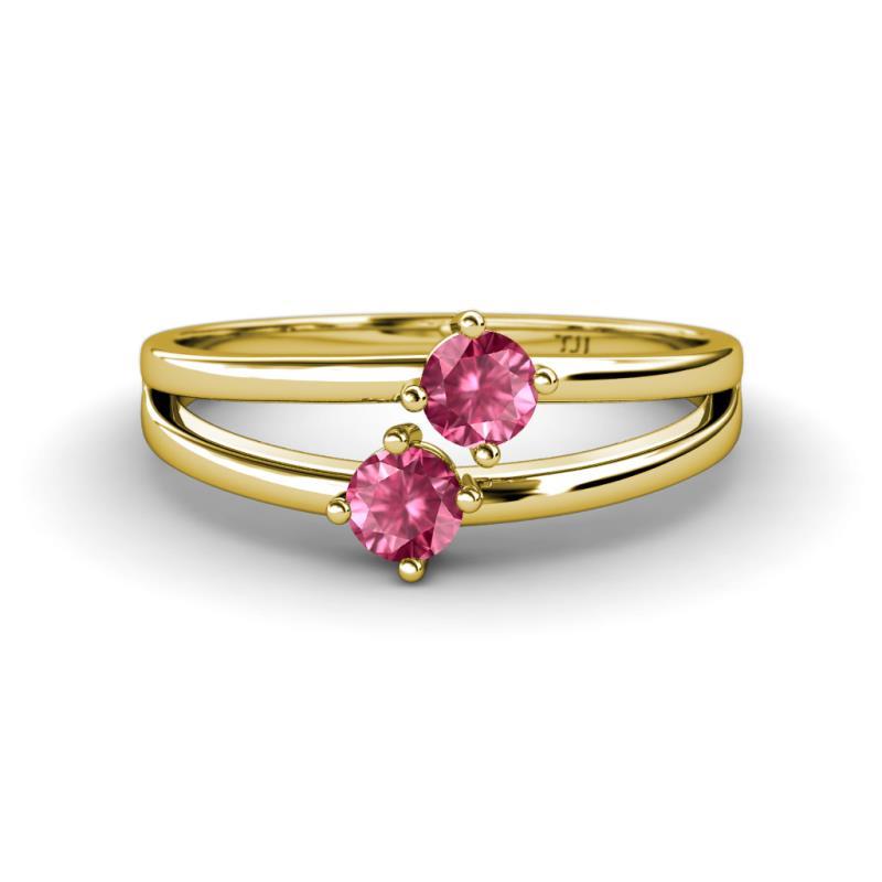 Ria 0.40 ctw (4.00 mm) Round Pink Tourmaline Split Shank 2 Stone Engagement Ring 