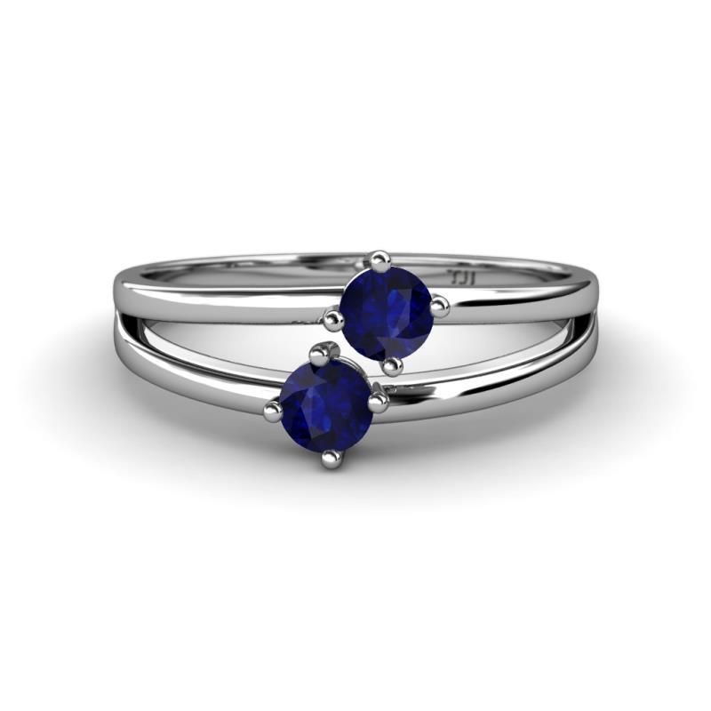 Ria 0.76 ctw (4.00 mm) Round Blue Sapphire Split Shank 2 Stone Engagement Ring 