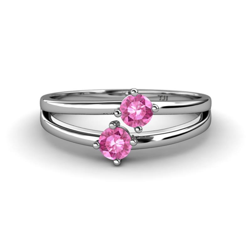 Ria 0.53 ctw (4.00 mm) Round Pink Sapphire Split Shank 2 Stone Engagement Ring 