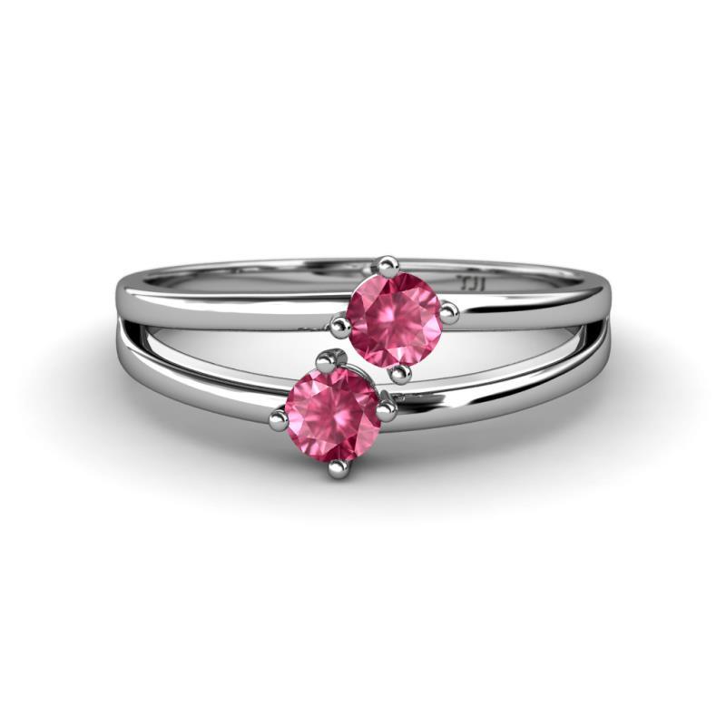 Ria 0.40 ctw (4.00 mm) Round Pink Tourmaline Split Shank 2 Stone Engagement Ring 