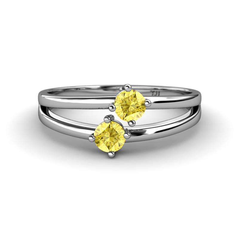 Ria 0.53 ctw (4.00 mm) Round Yellow Sapphire Split Shank 2 Stone Engagement Ring 