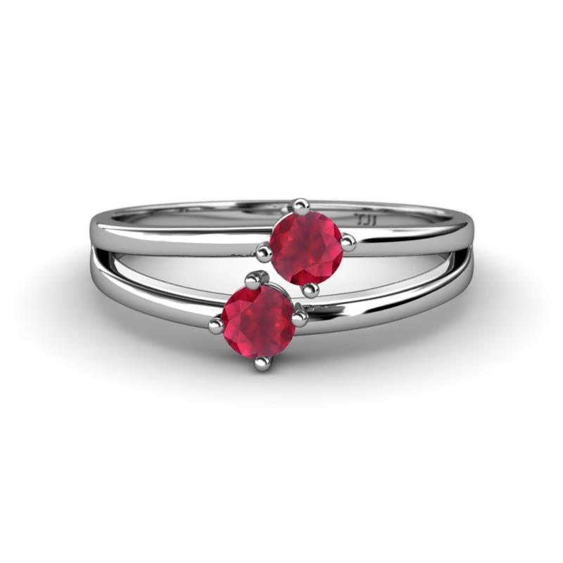 Ria 0.53 ctw (4.00 mm) Round Ruby Split Shank 2 Stone Engagement Ring 
