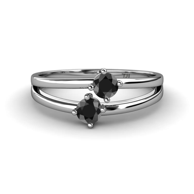 Ria 0.54 ctw (4.00 mm) Round Black Diamond Split Shank 2 Stone Engagement Ring 