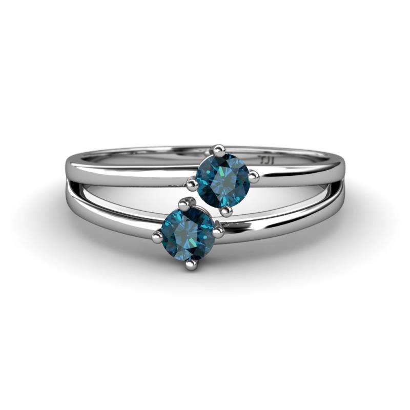 Ria 0.50 ctw (4.00 mm) Round Blue Diamond Split Shank 2 Stone Engagement Ring 