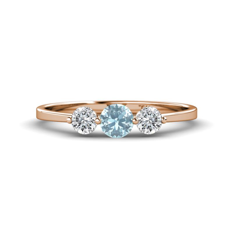 Shirley 5.00 mm Round Aquamarine and Forever Brilliant Moissanite Three Stone Engagement Ring 