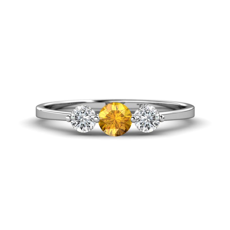 Shirley 5.00 mm Round Citrine and Forever Brilliant Moissanite Three Stone Engagement Ring 