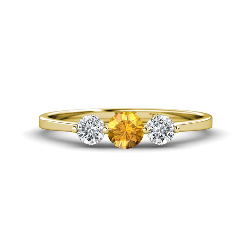 Shirley 5.00 mm Round Citrine and Forever Brilliant Moissanite Three Stone Engagement Ring 