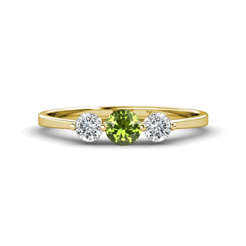 Shirley 5.00 mm Round Peridot and Forever Brilliant Moissanite Three Stone Engagement Ring 
