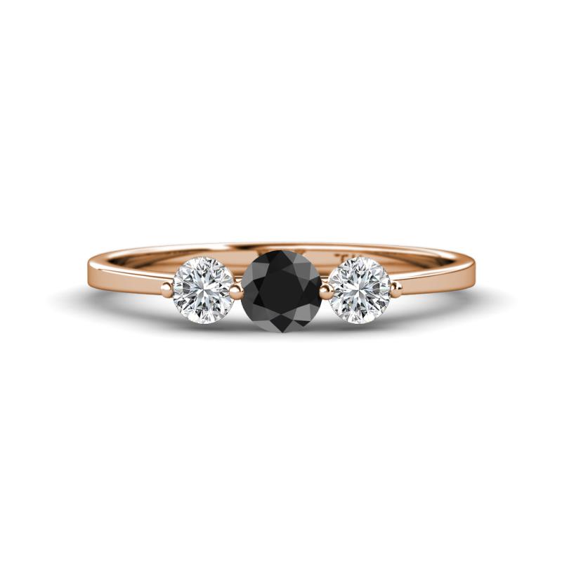 Shirley 5.00 mm Round Black Diamond and Forever Brilliant Moissanite Three Stone Engagement Ring 