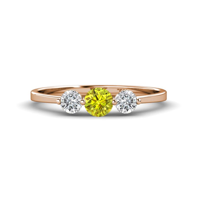 Shirley 5.00 mm Round Yellow Diamond and Forever One Moissanite Three Stone Engagement Ring 