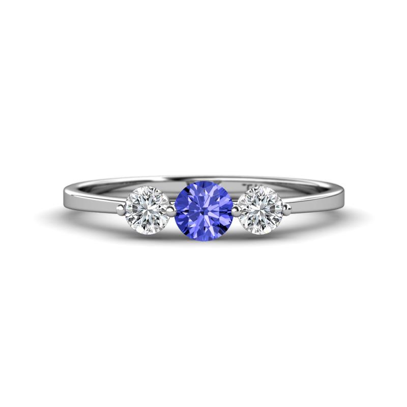 Shirley 5.00 mm Round Tanzanite and Forever Brilliant Moissanite Three Stone Engagement Ring 