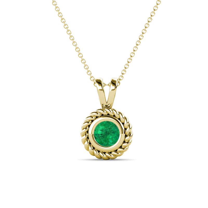 Juliya 5.00 mm Round Emerald Rope Edge Bezel Set Solitaire Pendant Necklace 