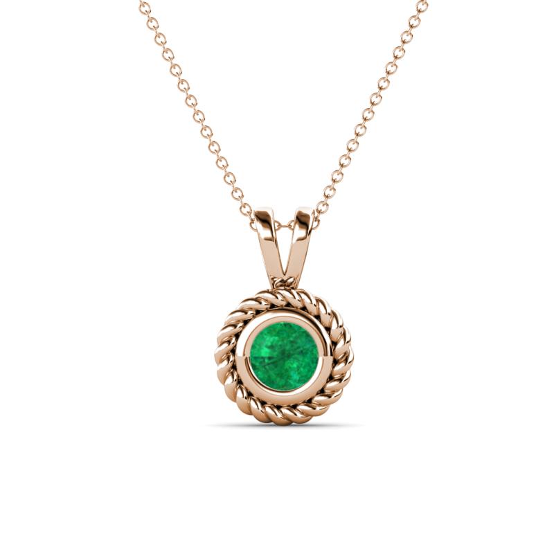 Juliya 5.00 mm Round Emerald Rope Edge Bezel Set Solitaire Pendant Necklace 
