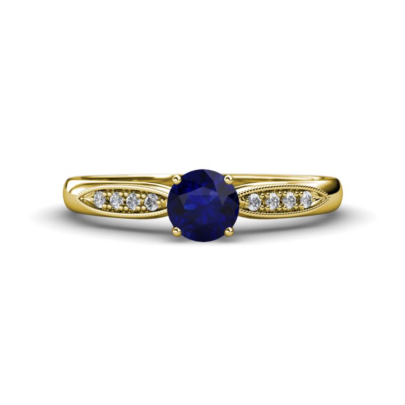 Agnes Classic Round Center Blue Sapphire Accented with Diamond in Milgrain Engagement Ring 