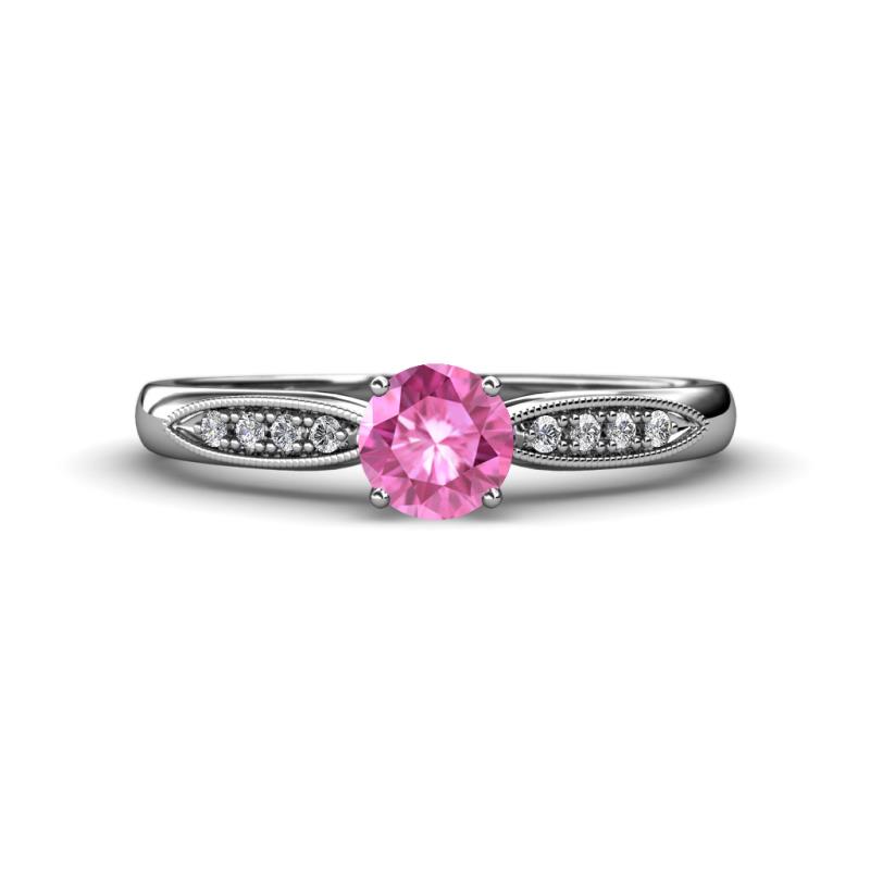 Agnes Classic Round Center Pink Sapphire Accented with Diamond in Milgrain Engagement Ring 