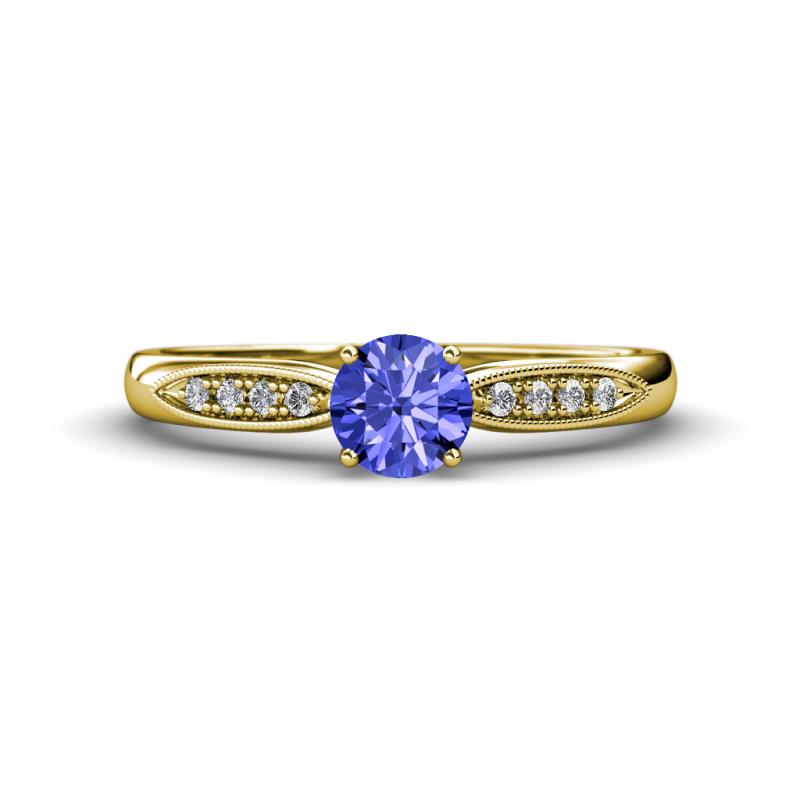 Agnes Classic Round Center Tanzanite Accented with Diamond in Milgrain Engagement Ring 