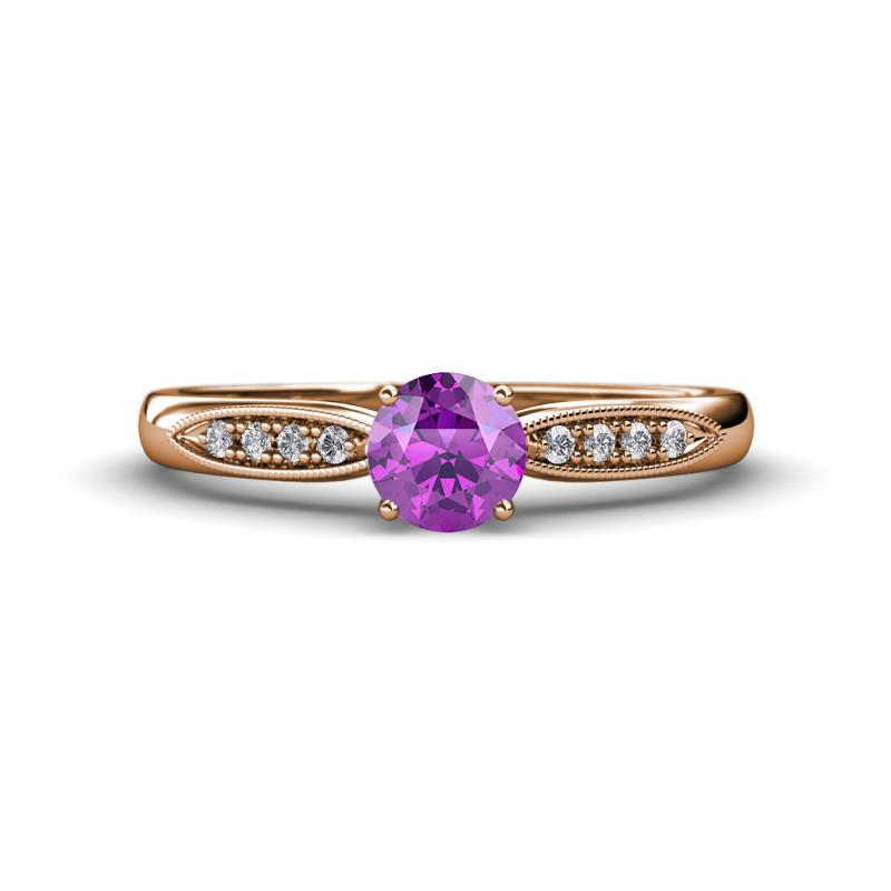 Agnes Classic Round Center Amethyst Accented with Diamond in Milgrain Engagement Ring 