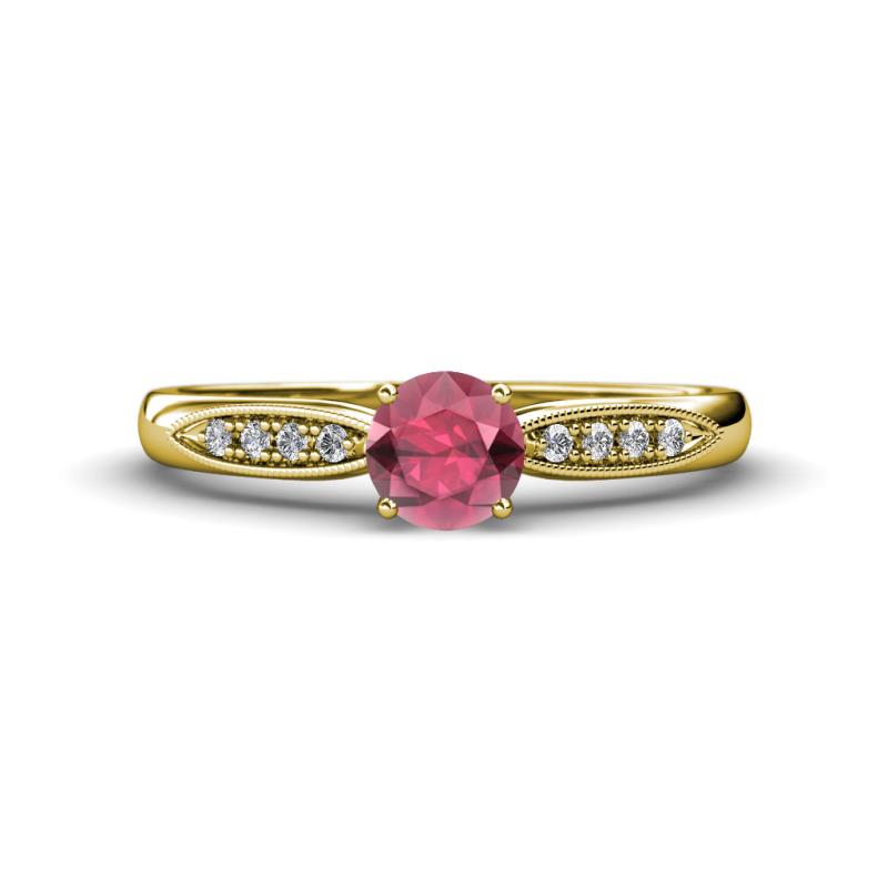 Agnes Classic Round Center Rhodolite Garnet Accented with Diamond in Milgrain Engagement Ring 