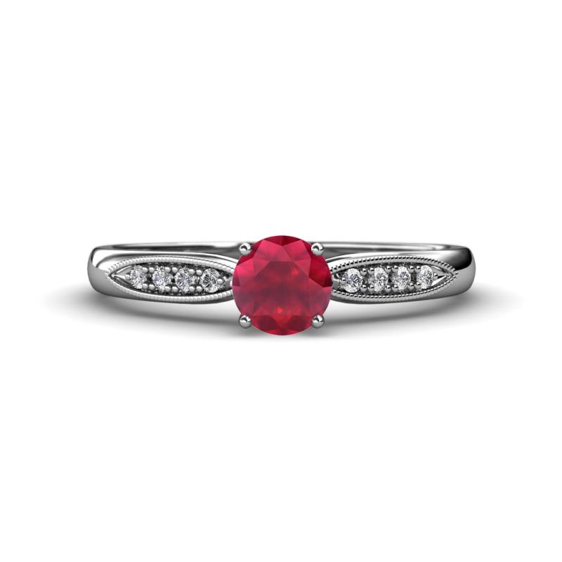 Agnes Classic Round Center Ruby Accented with Diamond in Milgrain Engagement Ring 