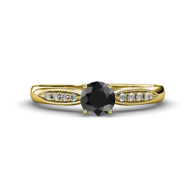 Agnes Classic Round Center Black Diamond Accented with White Diamond in Milgrain Engagement Ring 
