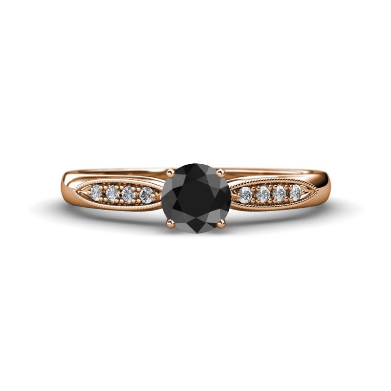 Agnes Classic Round Center Black Diamond Accented with White Diamond in Milgrain Engagement Ring 