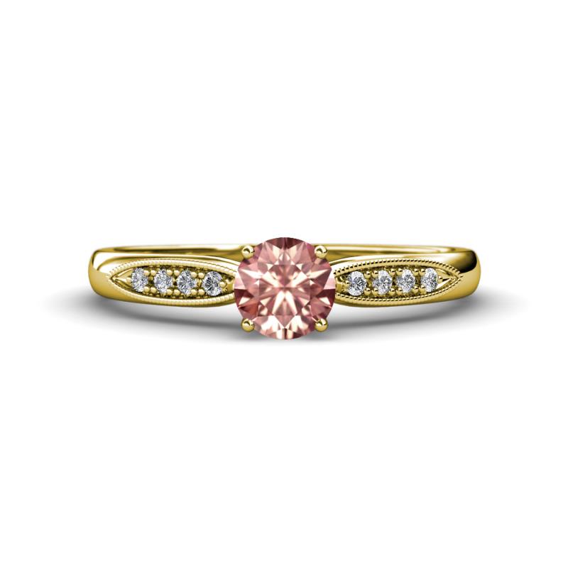 Agnes Classic Round Center Morganite Accented with Diamond in Milgrain Engagement Ring 