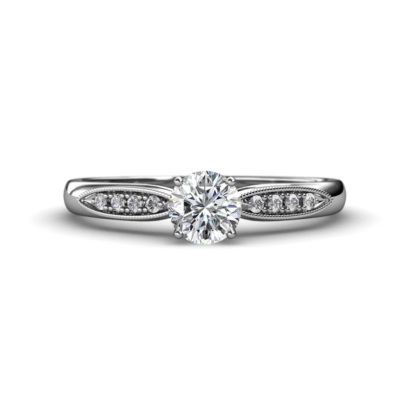 Agnes Classic Round Center Lab Grown Diamond Accented with Diamond in Milgrain Engagement Ring 