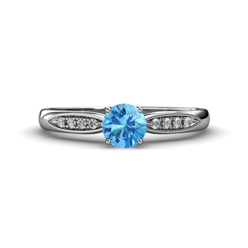 Agnes Classic Round Center Blue Topaz Accented with Diamond in Milgrain Engagement Ring 