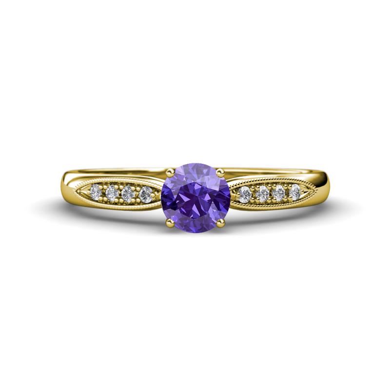 Agnes Classic Round Center Iolite Accented with Diamond in Milgrain Engagement Ring 