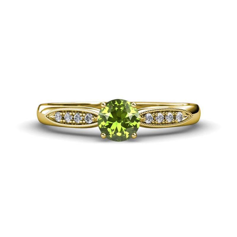 Agnes Classic Round Center Peridot Accented with Diamond in Milgrain Engagement Ring 