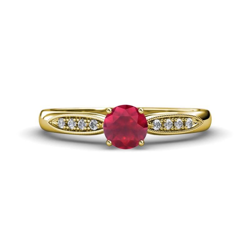 Agnes Classic Round Center Ruby Accented with Diamond in Milgrain Engagement Ring 