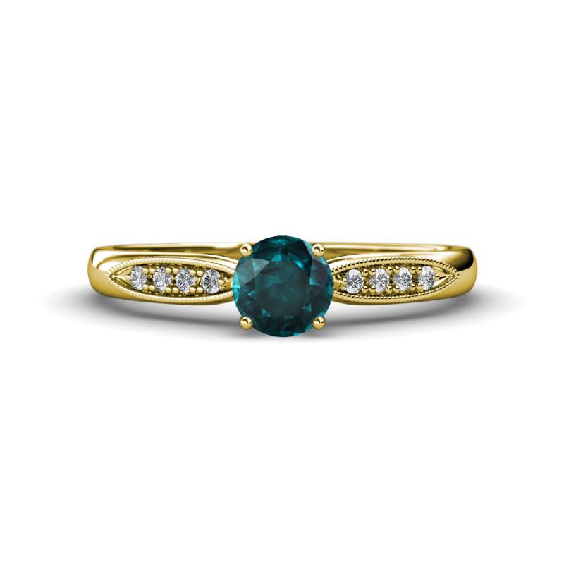 Agnes Classic Round Center London Blue Topaz Accented with Diamond in Milgrain Engagement Ring 