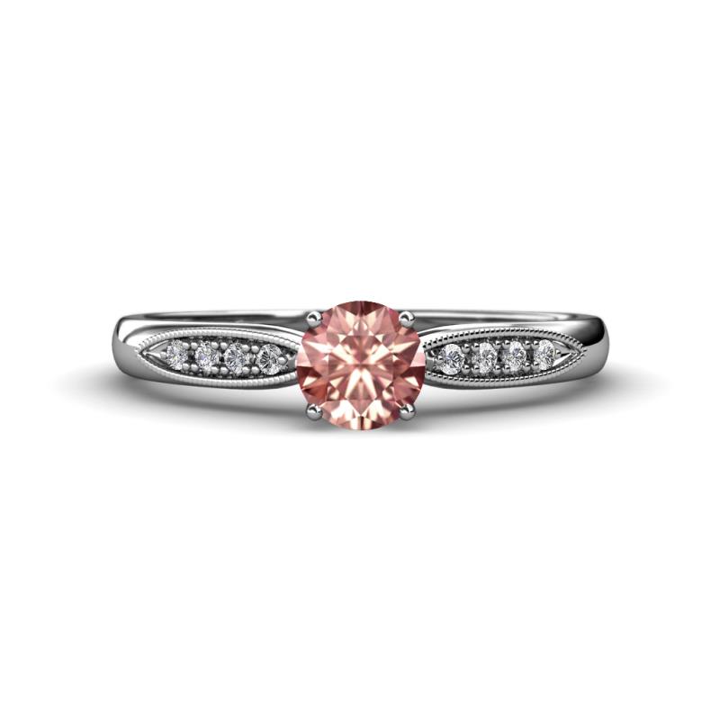 Agnes Classic Round Center Morganite Accented with Diamond in Milgrain Engagement Ring 