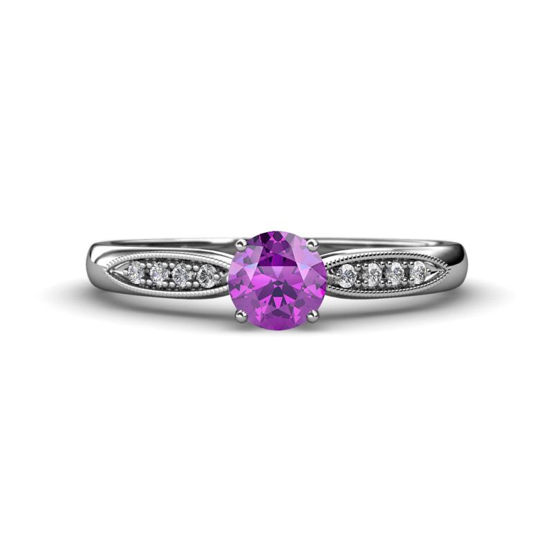Agnes Classic Round Center Amethyst Accented with Diamond in Milgrain Engagement Ring 