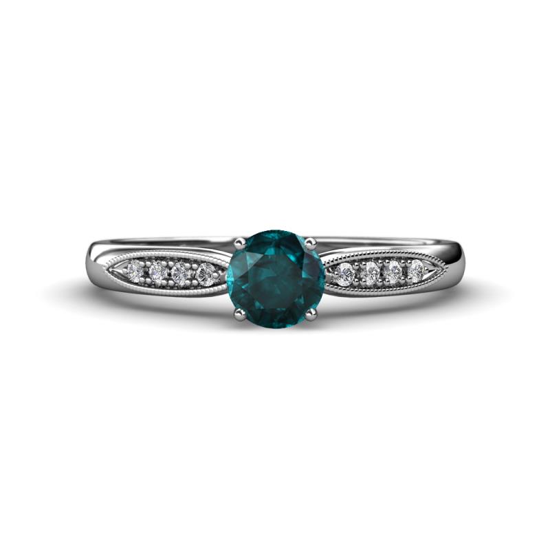 Agnes Classic Round Center London Blue Topaz Accented with Diamond in Milgrain Engagement Ring 