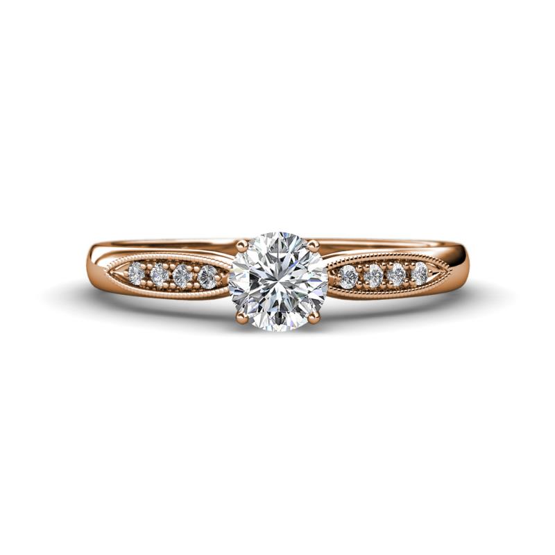 Agnes Classic Round Center Forever Brilliant Moissanite Accented with Diamond in Milgrain Engagement Ring 