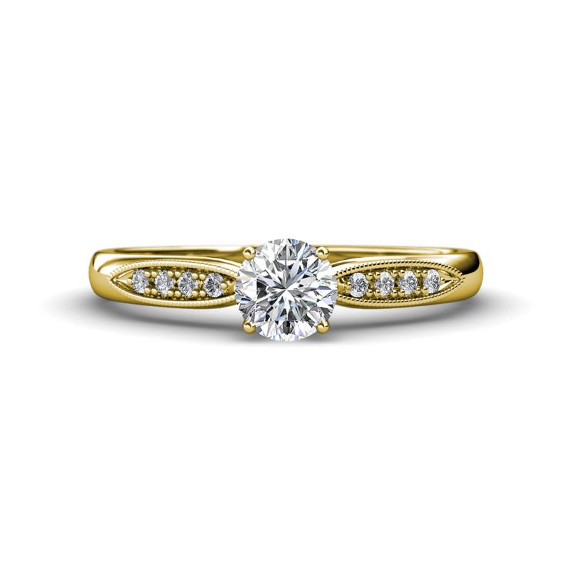 Agnes Classic Round Center Forever One Moissanite Accented with Diamond in Milgrain Engagement Ring 