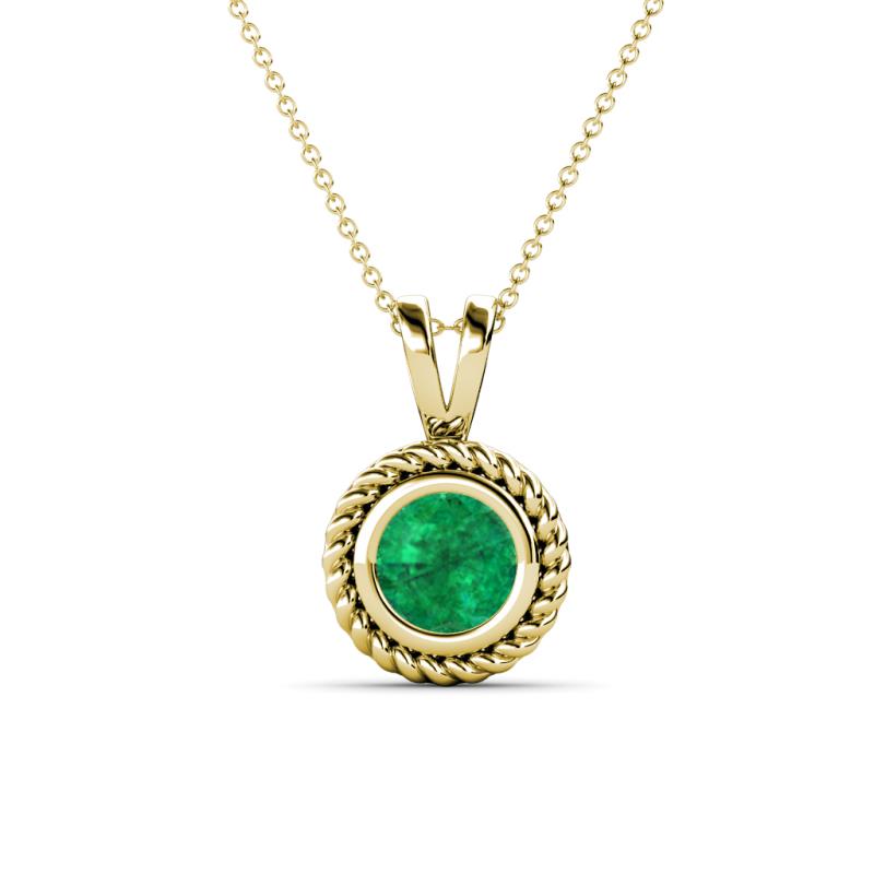 Juliya 6.00 mm Round Emerald Rope Edge Bezel Set Solitaire Pendant Necklace 