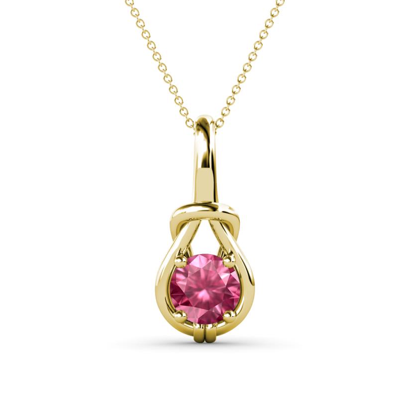 Caron 6.50 mm Round Pink Tourmaline Solitaire Love Knot Pendant Necklace 
