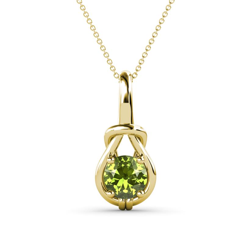 Caron 6.50 mm Round Peridot Solitaire Love Knot Pendant Necklace 