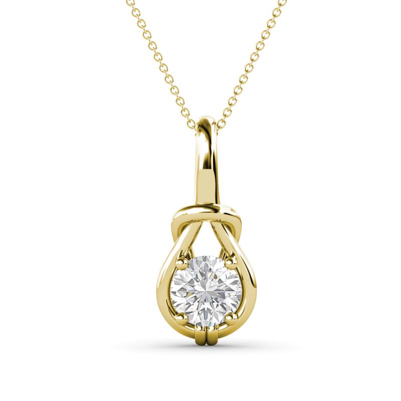 Caron 6.00 mm Round White Sapphire Solitaire Love Knot Pendant Necklace 