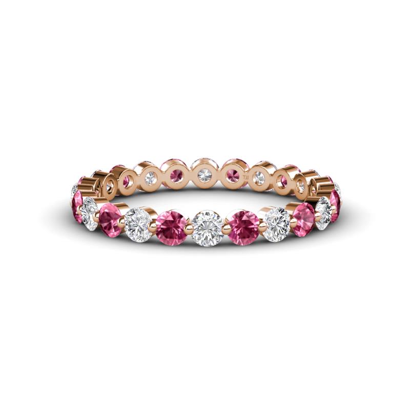 Valerie 3.00 mm Pink Tourmaline and Forever Brilliant Moissanite Eternity Band 
