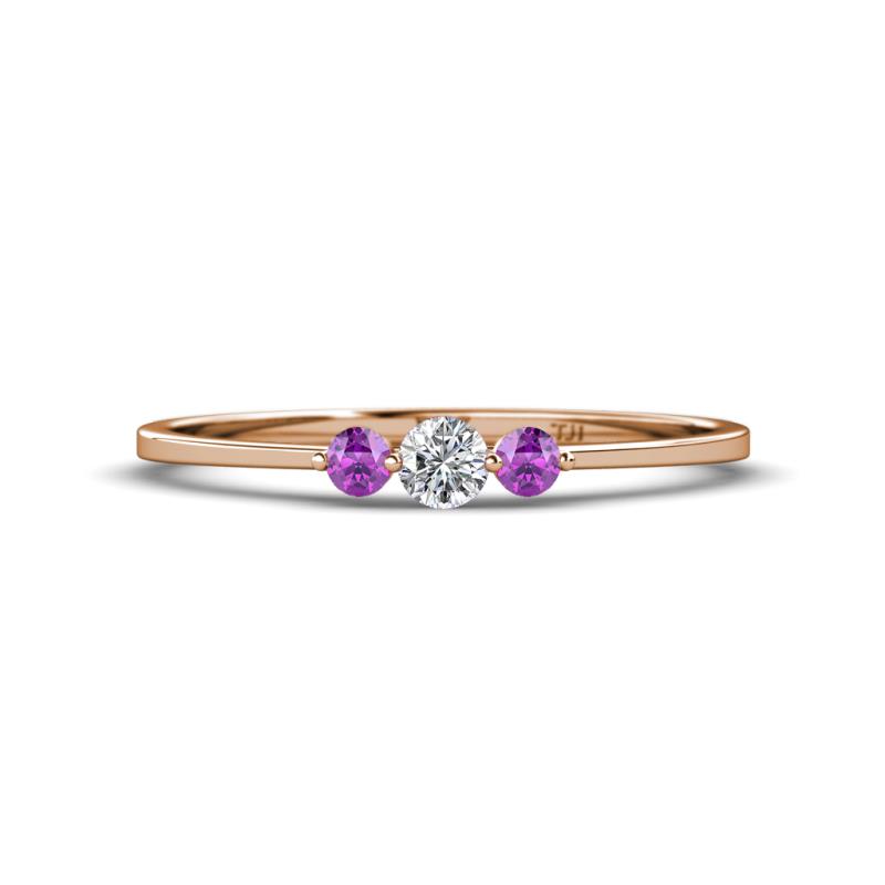 Shirley 3.50 mm Round Lab Grown Diamond and Amethyst Three Stone Engagement Ring 