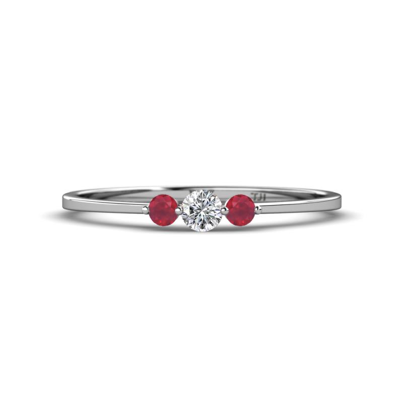 Shirley 3.50 mm Round Lab Grown Diamond and Ruby Three Stone Engagement Ring 