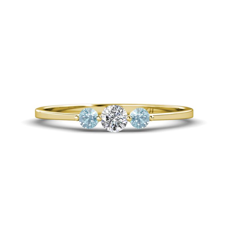 Shirley 4.00 mm Round Lab Grown Diamond and Aquamarine Three Stone Engagement Ring 