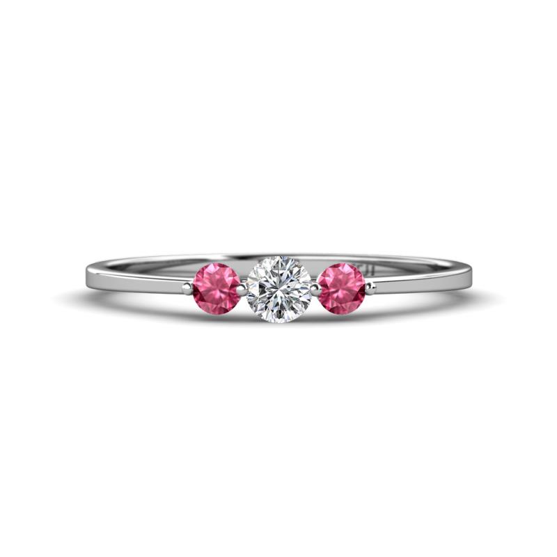 Shirley 4.00 mm Round Lab Grown Diamond and Pink Tourmaline Three Stone Engagement Ring 