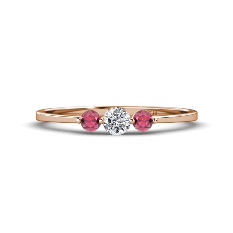 Shirley 4.00 mm Round Lab Grown Diamond and Rhodolite Garnet Three Stone Engagement Ring 